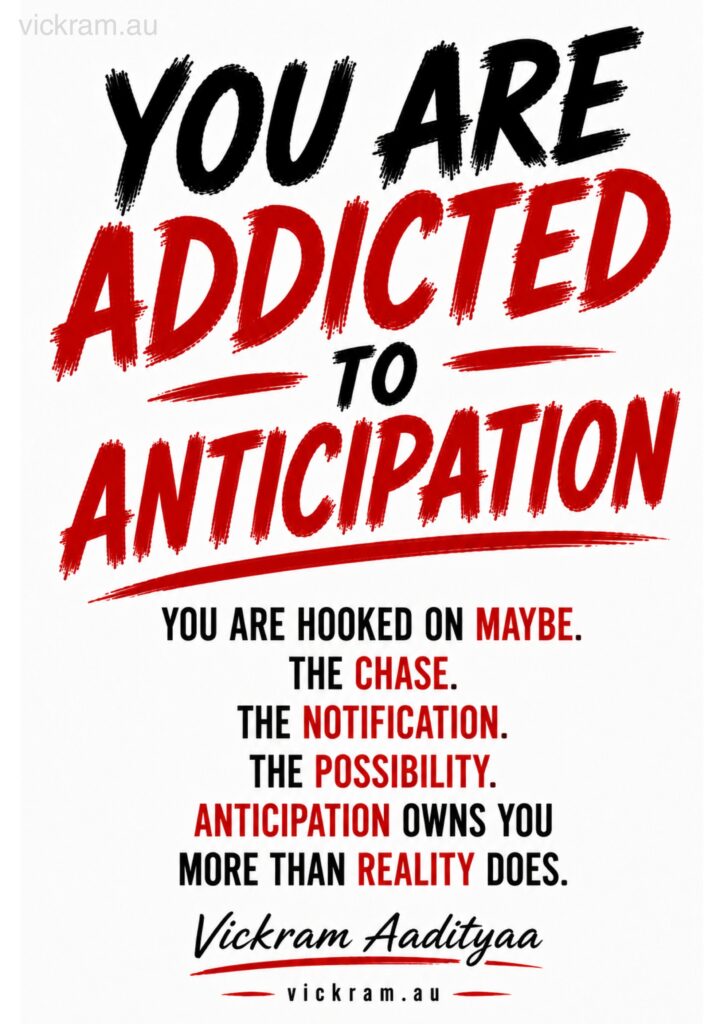 The Dismantling Project poster on anticipation and addiction by Vickram Aadityaa.